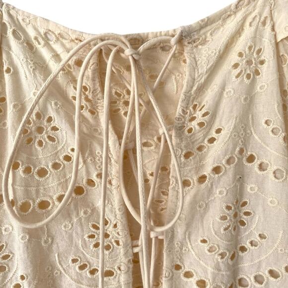 Ivy City Co Cream Ivory Eyelet Belted Maxi Dress size medium Bohemian - Picture 9 of 12